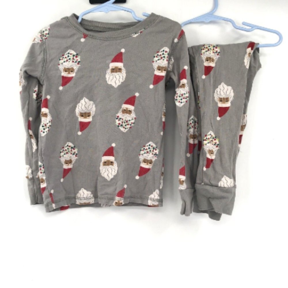OLD NAVY Christmas Kids Pajama Set Grey Santa Holiday XS 5 Winter 100% Cotton